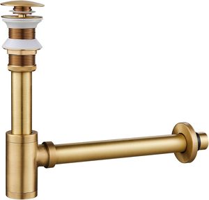 Sifón en P de latón macizo de 1-1/4 pulgadas, ajustable, cepillado, ecológico y ligero, para lavabo y bañera - Product Image 1