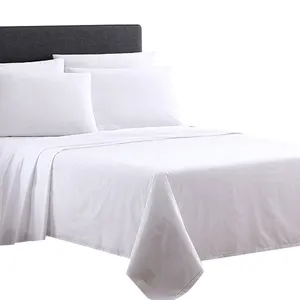 Hotel Supplies in Bedding Set Hotel Bed Sheet Stripe White Single Fitted Bedsheet Top Quality Pure Cotton Bed Linen