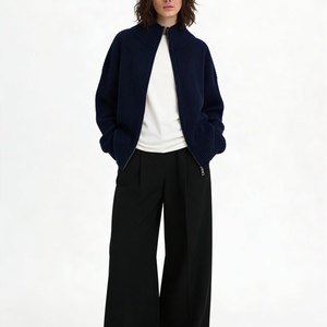 Cardigan zippé côtelé oversize pour femme, col montant, coupe ample, style décontracté, tendance - Product Image 6