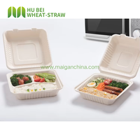 Boîte à emporter rectangulaire pour hamburgers et gâteaux, en bagasse de paille de blé beige du Hubei, jetable, biodégradable, sans BPA, sans PFAS, compatible micro-ondes