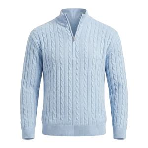 Suéter de punto estilo Old Money para hombre, con logotipo personalizado, fabricante OEM, jersey de algodón, proveedor con MOQ bajo, jersey con cremallera y cuello alto - Product Image 1