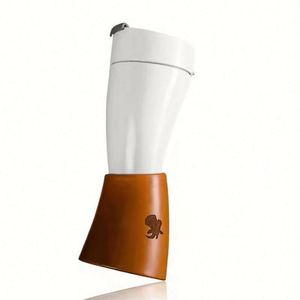 Mug de voyage isotherme en acier inoxydable 304 de 230 ml avec manchon en cuir, motif créatif Cornes de Chèvre, pour café - Product Image 4