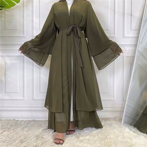 Elegante due strati Chiffon modesto abito musulmano traspirante aperto Dubai Abaya per le donne all'ingrosso da tacchino e Oman - Product Image 3