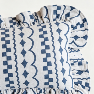 French Country Geometric Striped Print Frilled Border Lumbar <strong>Cushion</strong> <strong>Cover</strong> 100% Cotton <strong>Rectangular</strong> Decorative Throw Pillow <strong>Cover</strong> - Product Image 6