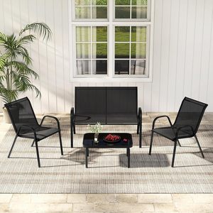 Conjunto <span class=keywords><strong>de</strong></span> Muebles <span class=keywords><strong>de</strong></span> Jardín Teslin Popular <span class=keywords><strong>de</strong></span> 4 Piezas para Patio con Cómodo Sillón - Product Image 2
