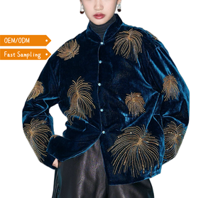 High Quality Luxury Loose Fit Outerwear Women's Velvet Tang <strong>Jacket</strong>, Embroidery Mandarin Collar New Chinese Style Streetwear Coat - Product Image 1
