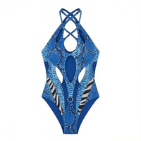 Maillot de bain une pièce monokini à imprimé serpent et découpes, manches longues, pour festivals et raves, vente en gros, fabricant OEM ODM personnalisé