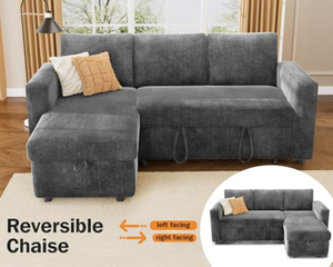Sofá Cama Seccional con Cama Extraíble, Sofá en Forma de L con Respaldo Reclinable y Chaise Longue Reversible con Almacenamiento - Product Image 4