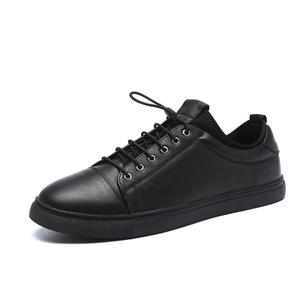 Chaussures décontractées pour hommes en cuir véritable de qualité supérieure, respirantes, légères, à lacets, pour la marche, entièrement noires, automne/printemps - Product Image 1