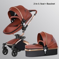 Poussette bébé 3-en-1 à vue haute avec cuir PU, pivotant à 360 degrés, réglable assis-couché, absorption des chocs bidirectionnelle (Modèle AB906)