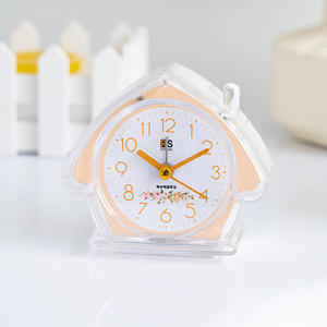 Venta directa de fábrica de relojes despertadores de plástico sencillos para estudiantes con luces, diseños de casas en colores pastel, esfera transparente y fáciles de usar. - Product Image 3