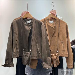 Haut de manteau classique à boutons inclinés en daim rétro <span class=keywords><strong>pour</strong></span> femme, <span class=keywords><strong>petite</strong></span> stature, haut de gamme, manteau court de moto décontracté - Product Image 1
