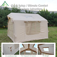 Tente de camping gonflable 4 saisons en Oxford 420D, imperméable 3000 mm, protection UV, installation rapide, tente à une chambre et un salon, cheminée