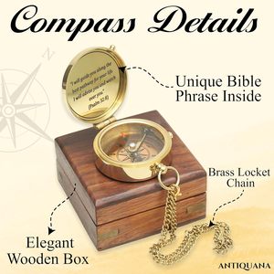 Boussole de poche nautique en laiton gravée, finition dorée, cadeau religieux portable pour la communion, la confirmation, le baptême, pour adolescents, avec boîte - Product Image 6