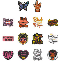 Patch brodé personnalisé en tissu polyester-coton avec motif de fille noire de dessin animé, à coller au dos, auto-adhésif et thermocollant