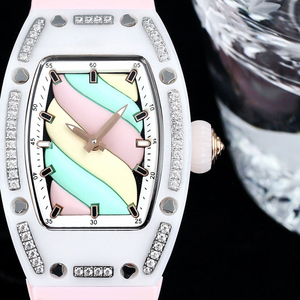 Reloj de Lujo para Mujer con Incrustaciones de Diamantes, Esfera Colorida en Espiral, Correa de Silicona, Reloj de Pulsera de Cuarzo - Product Image 1