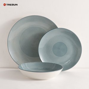 Service de table minimaliste en céramique de 18 pièces, couleur turquoise, avec assiettes et bols, compatible lave-vaisselle, vaisselle complète - Product Image 1