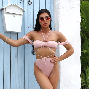 कस्टम बनाया सेक्सी महिलाओं के गुलाबी स्लिंग गर्दन बैच 2025 नई ब्रांड लड़की बिकनी स्ट्रैपलेस स्नान सूट - Product Image 4