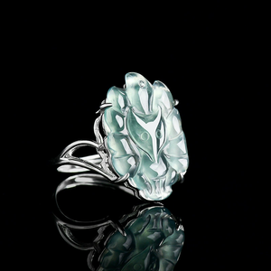S925 silver set with natural A-grade jadeite blue water nine-tailed fox <b>ring</b>, ice-grade jade, women's style, <b>adjustable</b> <b>size</b> - Product Image 2