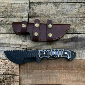 Cuchillo de hoja fija hecho a mano, acero con alto contenido de carbono, punta de gota, borde serrado, mango de micarta, para caza, uso exterior, OEM, bricolaje - Product Image 1