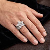 Anillo de Estrella con Incrustaciones de Diamantes VVS Moissanite, Plata 925, Joyería para Raperos, Símbolo Masónico, Pasa el Test de Diamantes, Regalo de Lujo