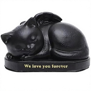 Urna per Gatti Dormienti <span class=keywords><strong>con</strong></span> <span class=keywords><strong>Ali</strong></span> d'<span class=keywords><strong>Angelo</strong></span>, Statua Commemorativa in Resina Nera per Ceneri di Animali Domestici, Decorazione per la Stanza e Regali di Lutto - Product Image 1