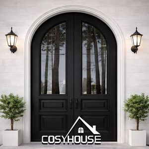 Modern Black Aluminum Double Front Entry Door with Glass Inserts and Sidelights Luxury Exterior Entrance Door - Product Image 5