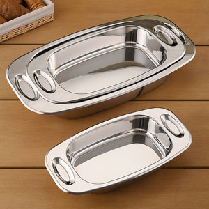 Plato Rectangular de Acero Inoxidable Coreano con Base Gruesa, Plato Metálico Multiusos con Asa para Catering y Uso Diario - Product Image 2