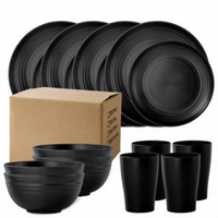 Ensemble de vaisselle en paille de blé noir mat, écologique, assiettes, bols, tasses, vaisselle réutilisable pour la maison, la cuisine et la salle à manger