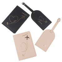 Ensemble porte-passeport et étiquette à bagages en PU à motif lettres souples, imperméable, ultra-léger, anti-perte, avec logo imprimable