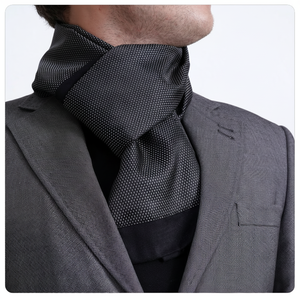 Exve Exclusive Elegant Double-Sided Black <b>Scarf</b> with <b>Silver</b> Geometric Micro Pattern Jacquard Woven Made Polyester Stylish Ties - Product Image 2