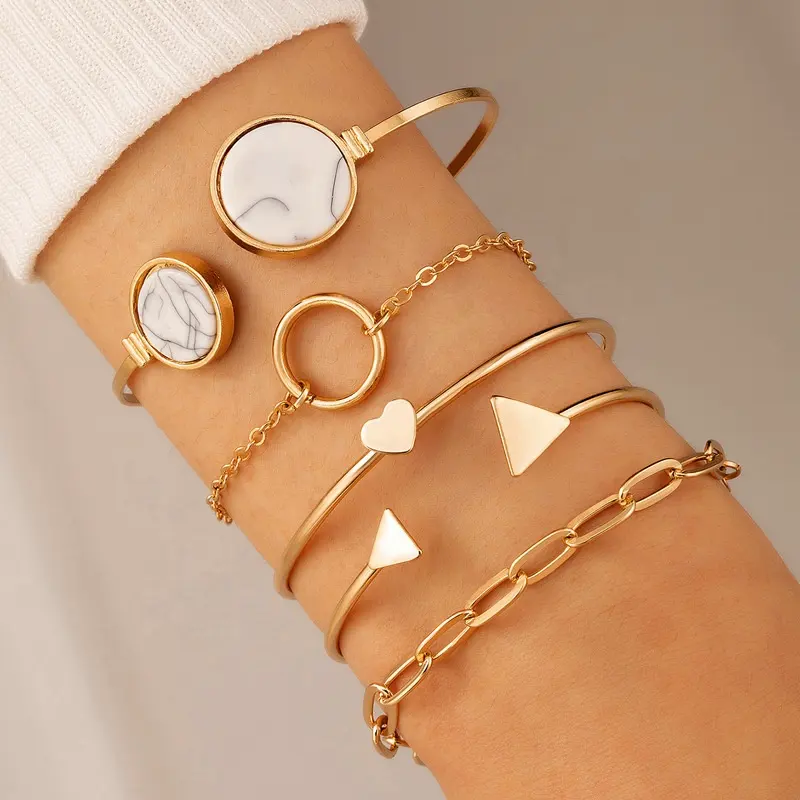 Gioielli di moda Set di cinque pezzi gemma geometrica intarsiata che apre il braccialetto delle donne