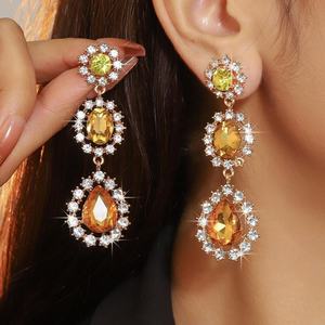 New Trendy Geometric <b>Water</b> Drop Purple Red Yellow <b>Crystal</b> Zircon Platinum Plated Women's Anniversary Drop Earrings - Product Image 6