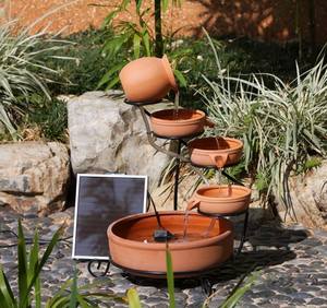 Cascata in ceramica a 5 livelli di acqua solare ciotola con pannello solare pompa di ferro uccello cornice ornamento da giardino - Product Image 2