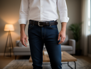 Cintura in Pelle da Uomo con Fibbia in Lega da 4,0 cm, Bordo Smussato, Stile Casual - Product Image 2