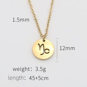 SSeeSY breloques de mode non ternir pendentif rond 18k plaqué or en acier inoxydable 12 <span class=keywords><strong>horoscope</strong></span> zodiaque collier pour femmes bijoux - Product Image 5