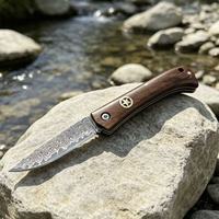 Couteau pliant de camping de haute qualité pour l'extérieur, lame en acier Damas, manche en bois, couteau de survie, couteau de randonnée, couteau de poche