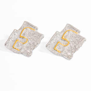 Stainless Steel Gold Silver Two Tone Stud Earrings Geometric <strong>Abstract</strong> <strong>Design</strong> Fashion <strong>Jewelry</strong> for Women - Product Image 5