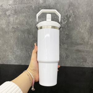 Glossy Macaron Colored Blank Sublimation Tumblers Student Flip Straw Leak Proof 30oz Outdoor Sports Water <b>Bottle</b> - Product Image 1