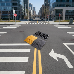 בליטה להאטת תנועה עמידה בפני שחיקה בצבע צהוב ושחור, גומי, 500x350x50 מ\"מ, ניידת לחניון, מבצע מיוחד - Product Image 1