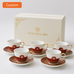 Индивидуальная фарфоровая кофейная чашка эспрессо в арабском стиле, индивидуальная позолоченная Роскошная чайная кружка с набором блюдца - Product Image 1