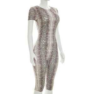 Viviblook J26JP152 Combinaison d'été pour femme, imprimé serpent, col rond, sexy, dos nu, élastique, moulante, une pièce - Product Image 5