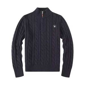 Suéter <span class=keywords><strong>de</strong></span> <span class=keywords><strong>punto</strong></span> para <span class=keywords><strong>hombre</strong></span> estilo Old Money England <span class=keywords><strong>Lauren</strong></span> con cremallera, logo bordado y diseño <span class=keywords><strong>de</strong></span> trenzas caladas, cálido y con textura <span class=keywords><strong>de</strong></span> trenzas trenzadas. - Product Image 2