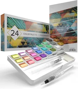 24 Colors Glitter Metallic Watercolor Painting Set 100 Metallic Watercolor Painting Set Watercolor Paint Set For Kids