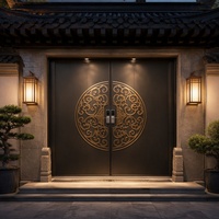Porte de sécurité double en acier de style chinois BOCHARM avec motif nuage doré et serrure intelligente pour villa et maison traditionnelle