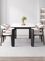 Table à manger rectangulaire nordique en pierre frittée avec pieds en bois massif, table à manger moderne de luxe pour petit appartement