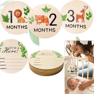 Mensuel Jalon Animal Maison Thème Nouveau-Né Photographie Props Peint En Bois Annonce Signes Gravure pour Bébés Accueillant - Product Image 4