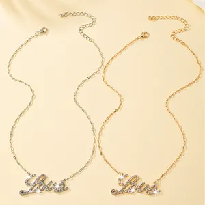 Amour Collier Dainty Minimaliste Romantique Collier Femmes Diamant Minuscule Alphabet Lettre Pendentif