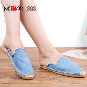 Nicecin-Zapatillas de tela vaquera transpirables para mujer, <span class=keywords><strong>chanclas</strong></span> de tacón plano de lino, color sólido, informales, azul, <span class=keywords><strong>alpargatas</strong></span>, venta al por mayor - Product Image 2