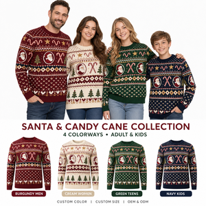 Pulls de Noël Jacquard Fair Isle en tricot personnalisés OEM ODM, motif canne à sucre du Père Noël, pour hommes, femmes, adolescents et enfants - Product Image 2
